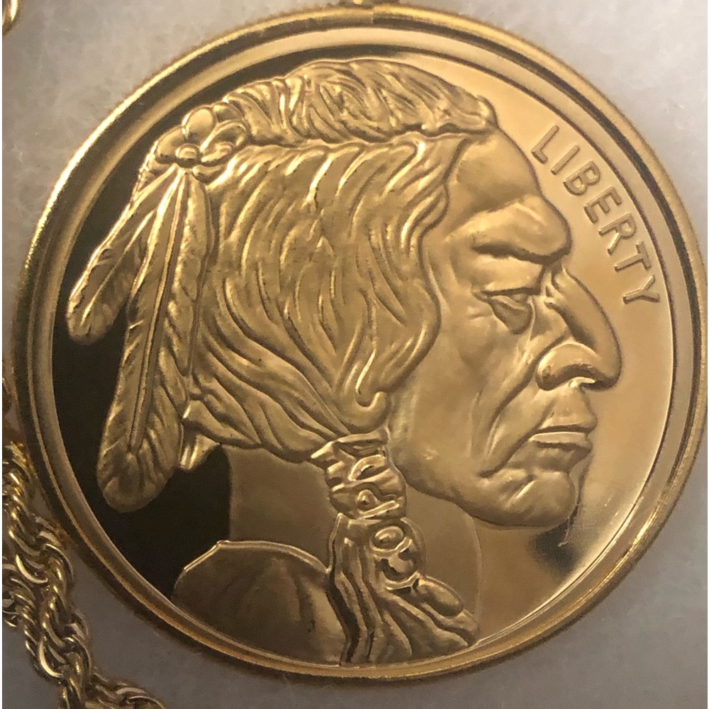 $50 buffalo tribute proof 24kt gold Medallion 20 inch gold chain